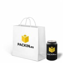 Bolsa de papel apaisada con asa rizada de 27 + 10 x 23 cm